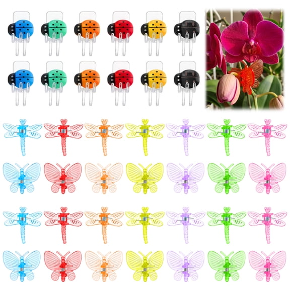 topjuju 100 Pack Adjustable Grip Plant Clips, Premium Plastic Orchid Clips, Vine Clips with Dragonfly, Butterfly & Ladybug Shapes for Indoor Outdoor Gardening, Staking, Crafting