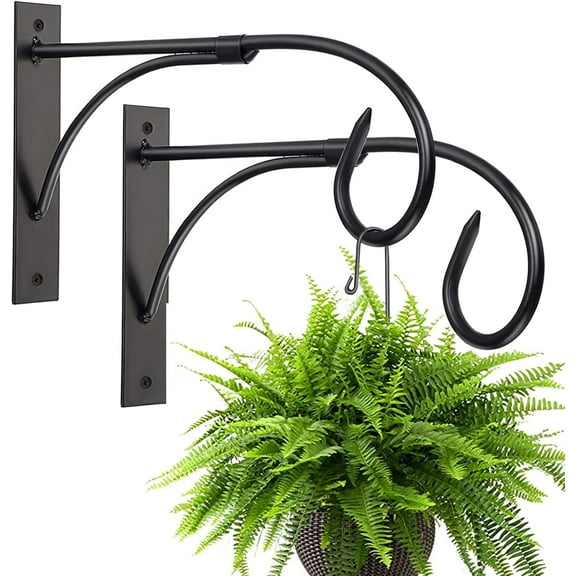 topjuju 2 Pack Plant Hanging Brackets, 11 Inch Iron Hanging Basket Bracket, Weather-Resistant Outdoor Plant Hooks for Hanging Plant Lantern Windchime Birdhouse, Screw Included