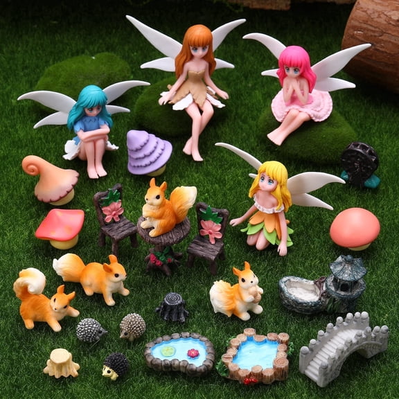 topjuju 25 Pcs Miniatures Fairy Garden Accessories, Mini Resin Fairy Figurines, Cute Tiny Hedgehogs Mushroom Bridge for DIY Home Outdoor Micro Landscape Terrarium Ornaments