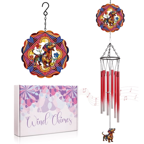 topjuju 28" Dachshund Dog Wind Chimes with Spinner, Gradient Metal Wind Chimes Outdoors, Dachshund Decor, Dachshund Dog Lover Gift, Housewarming/Festival/Birthday Gifts, Memorial Gift for Loss of Dog