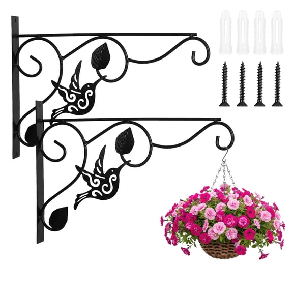 topjuju 2Pack Plant Hanging Brackets Outdoor Indoor, 11 Inch Heavy Duty Wall Hooks, Decorative Iron Plant Hooks for Hanging Plants, Bird Feeders, Wind Chimes, Flower Baskets