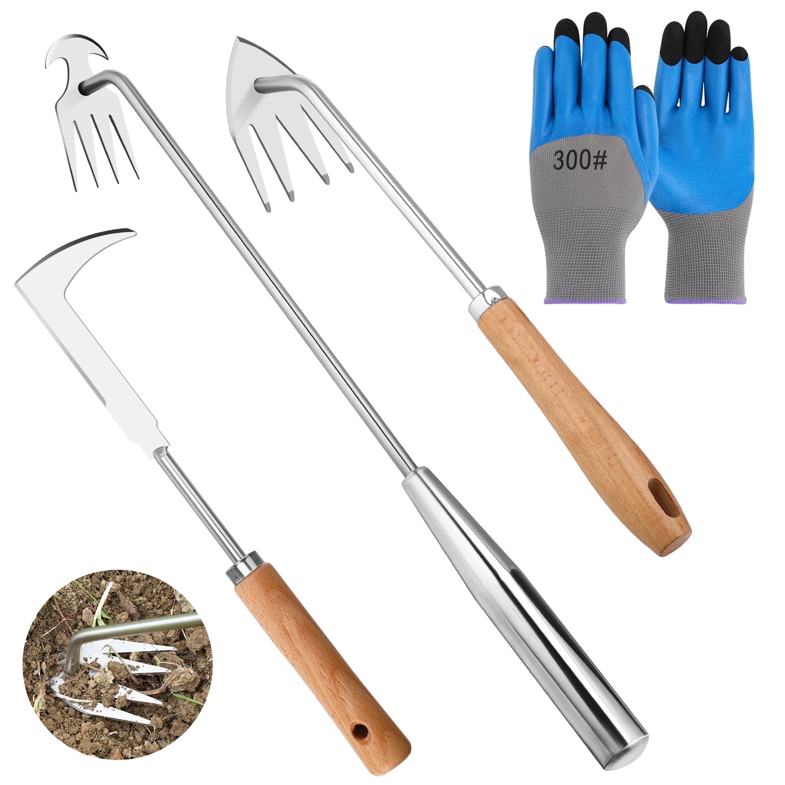 "topjuju 3 Pack Weed Puller Tools, Stainless Steel L-Shape Weeder, 13 ...