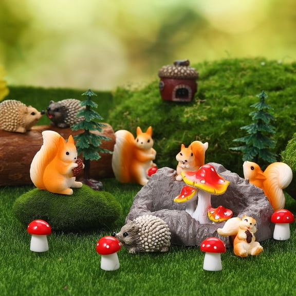 topjuju 34 Pcs Fairy Garden Accessories, Mini Resin Animal Figurines, Cute Realistic Various Hedgehog Squirrel Mushroom for DIY Home Outdoor Indoor Micro Landscape Terrarium Ornaments