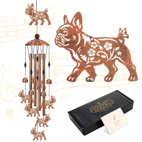 topjuju 35" Bulldog Dog Wind Chimes, Metal Wind Chimes Outdoors, Bulldog Decor Ornament for Garden Patio, Bulldog Lover Gifts, Housewarming/Festival/Birthday Gifts, Memorial Gifts for Lost of Dog