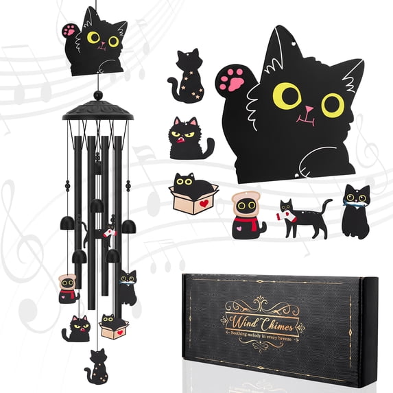 topjuju 35" Cat Wind Chimes, Metal Wind Chimes Outside, Cute Cat Decor Ornament for Garden Patio, Cat Lover Gifts, Housewarming/Festival/Birthday Gifts, Memorial Gifts for Lost of Cat