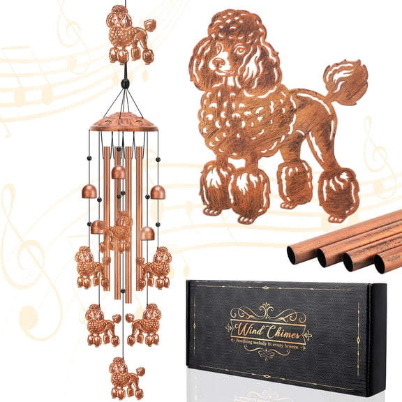 topjuju 35" Poodle Dog Wind Chimes, Metal Wind Chimes for Outdoor, Outdoor Garden Patio Yard Decor, Poodle Dog Lover Gifts, Housewarming/Festival/Birthday Gifts, Memorial Gifts for Lost of Dog