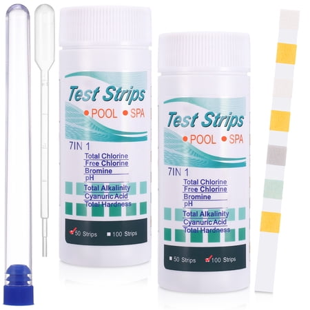 topjuju 7-in-1 Water Testing Kits for Drinking, 50 Paper Test Strips +100 Paper Test Strips + 1 Dropper + 1 Test Tube, Hardness, Total Chlorine, Total Alkalinity, Cyanuric Acid and Bromine