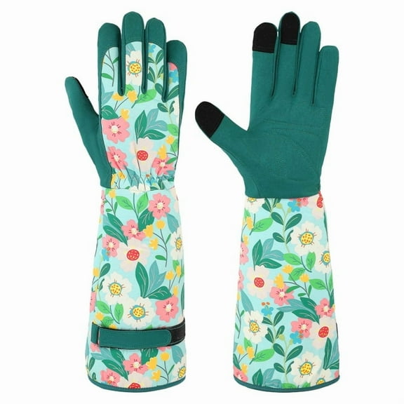 topjuju Gardening Gloves Women Floral, Rose Pruning Long Gardening Gloves with Forearm Protection, Breathable Work Gloves with Touch Screen for Yard & Outdoor Work