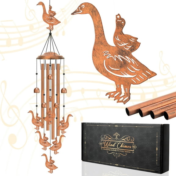 topjuju 35 Inch Goose Wind Chimes, Outdoor Porch Goose Decoration, Vintage Metal Wind Chimes for Outside, Weatherproof Mother & Baby Geese Windchime, Best Housewarming/Christmas/Birthday Gifts