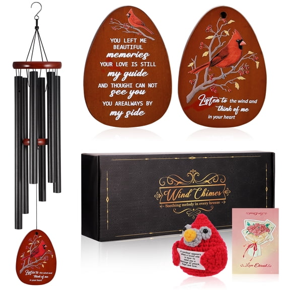 topjuju Memorial Wind Chimes for Outside, Sympathy Cardinal Wind Chimes for Loss of Loved One, Cardinal Gifts for Bereavement Condolence Funeral, Windchimes Outdoors Decor for Patio Porch Garden