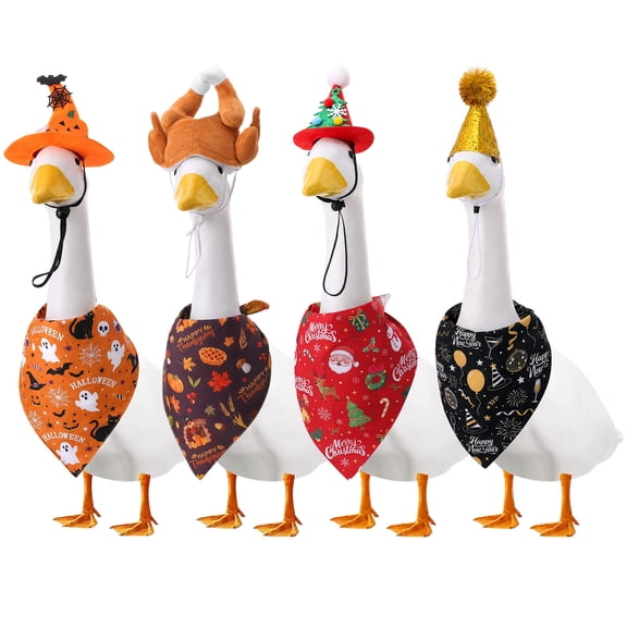 topjuju Porch Goose Outfits 4 Pack Holiday Set, Halloween Thanksgiving Christmas New Year Costume Clothing for 23 Inch Geese Statue Outdoor Decor