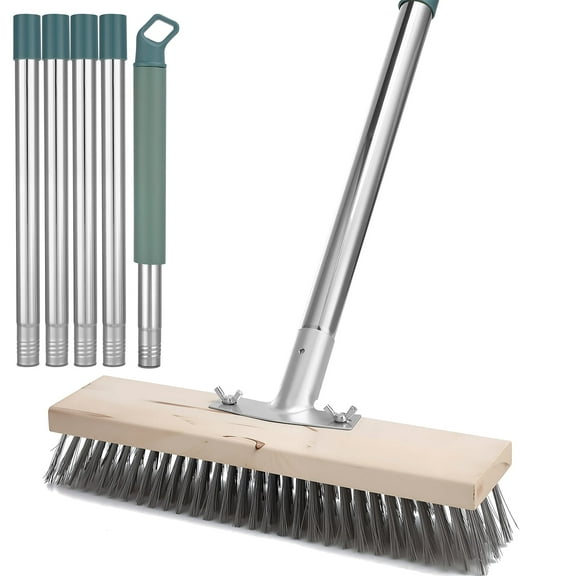 topjuju 67" Stainless Steel Wire Scrub Brush with Long Handle for Deck, Concrete, Garden, Patio Floor, Swimming Pool Cleaning, Heavy Duty Stiff Metal Bristle Scrubber Broom for Outdoor Moss Removal