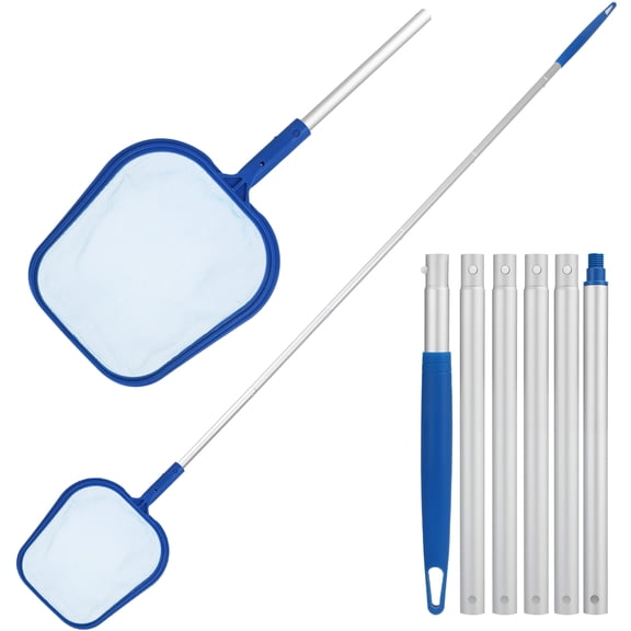 topjuju Swimming Pool Leaf Skimmer Net with Telescopic Aluminum Pole and Nylon Medium Fine Mesh, 6 Sections - 6" Deep Pool Leaf Net for Cleaning Swimming Pools, Hot Tubs, Spas and Fountains