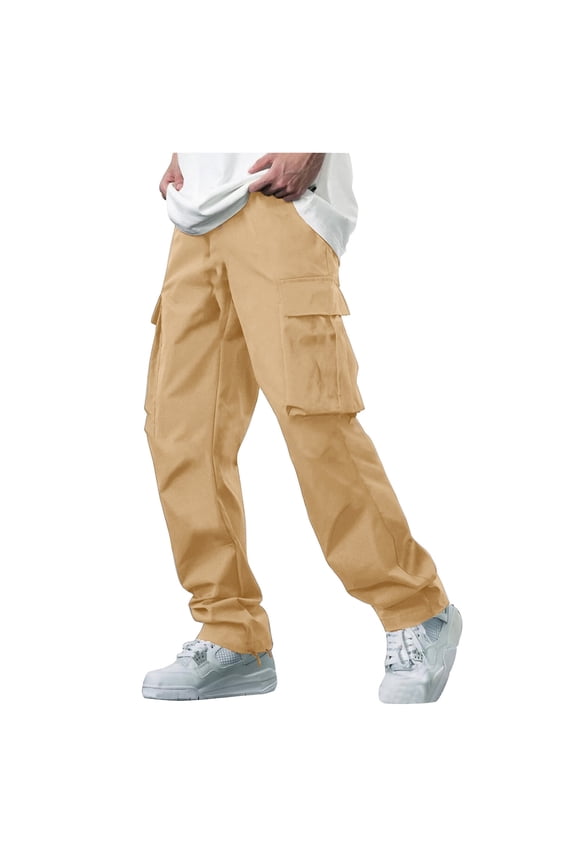 Cargo Pants for Men Big and Tall Size 46 X 30 Men's Casual Solid Leggings Pants Drawstring Elastic Waist Pocket Pants Trousers Male M