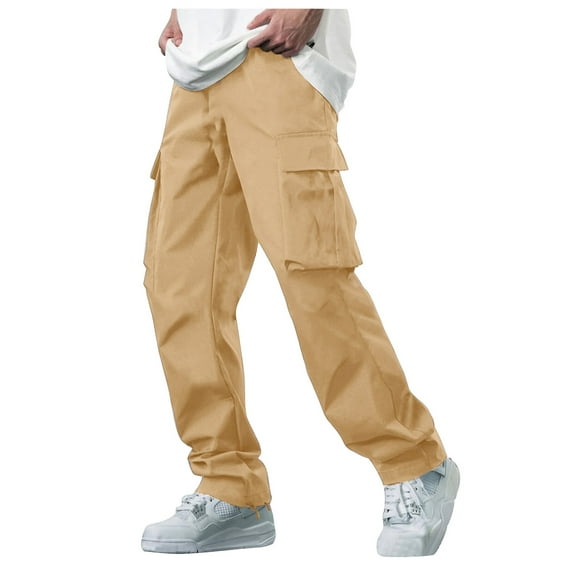 toraway Cargo Pants for Men Big and Tall Size 46 X 30 Men's Casual Solid Leggings Pants Drawstring Elastic Waist Pocket Pants Trousers Male Xxl