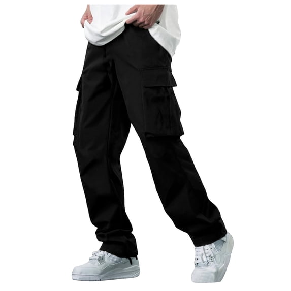 toraway Cargo Pants for Men Big and Tall Size 46 X 30 Men's Casual Solid Leggings Pants Drawstring Elastic Waist Pocket Pants Trousers Male Xxl