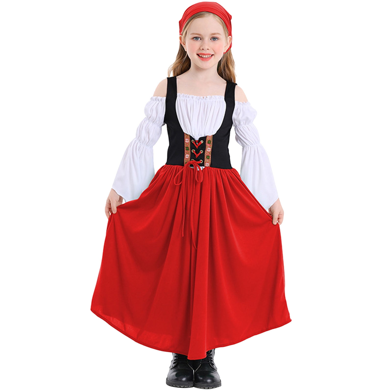 toraway Cute Girls Outfits Size 8/10 Kids European Festival Stage Play Rural Farm Dress Children