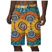 toraway Mens Board Shorts Long Black Men African Dashiki Traditional Style Shorts Summer Hawaii Holiday Ankara Beach Floral Pants Male L