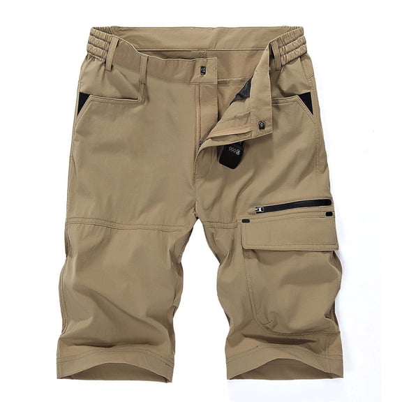 toraway Mens Casual Shorts 52 Inch Waist Big and Tall Summer Male Spring Summer Shorts Striped Pocket Tether Cropped Pants Functional Cargo Pants Men's Casual Linen Shorts Z20240821-B-Khaki L