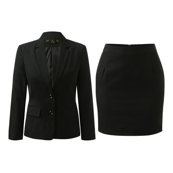 toraway Skirt Sets for Women Dressy Womens 2 Piece Suit Lady 2 Button Business Work Office Slim Fit Jacket Skirt Suit Set XXL