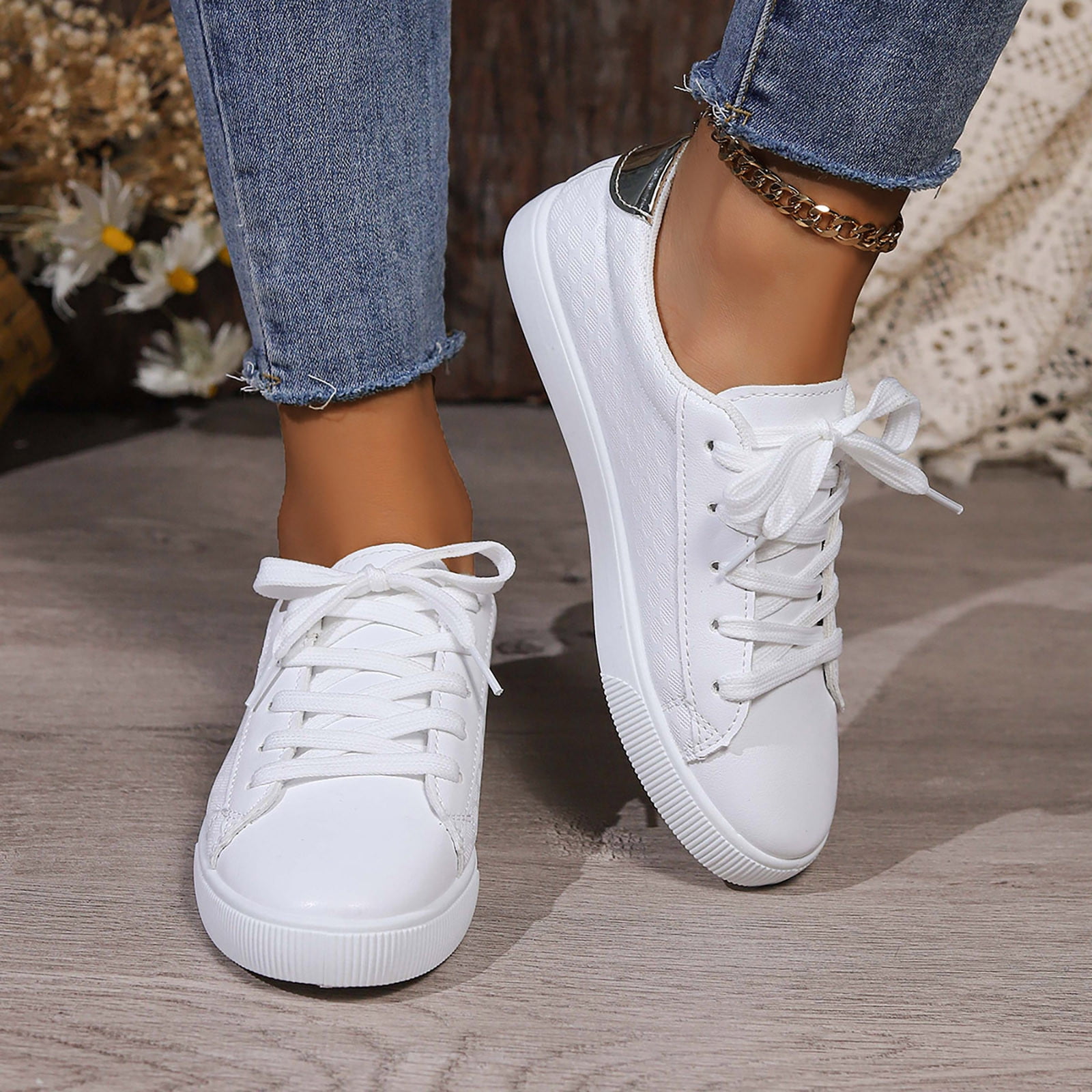 toraway Sneakers For Women White Leather Ladies Summer Casual Simple ...