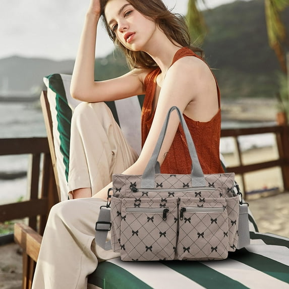 tote Bag, Women's Travel Bag, Large Capacity Sports Duffel Bag with Shoe and Wet Compartments, Corduroy Casual Handbag for Gym, Beach, Shopping, and Weekend Trips