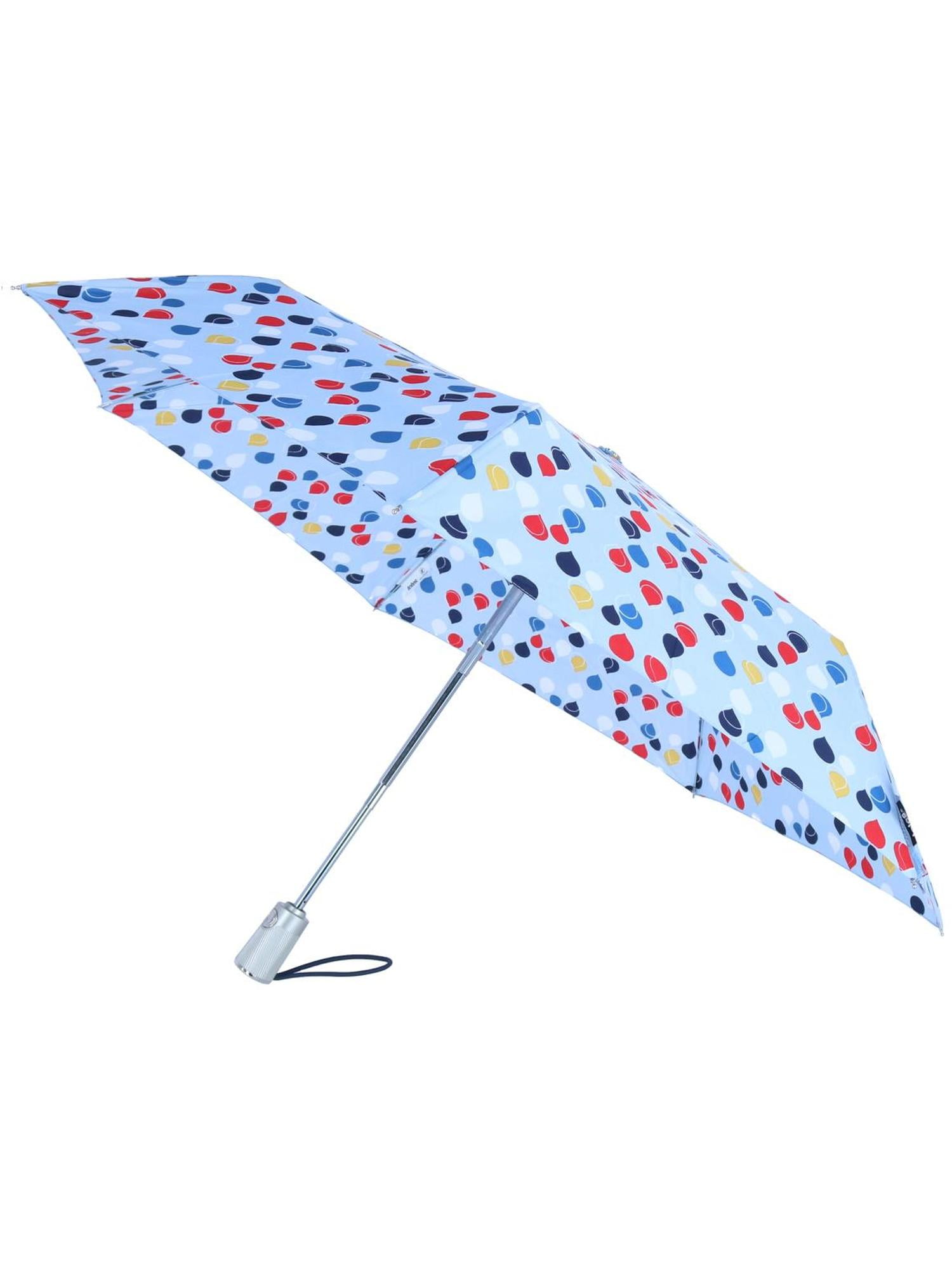 totes Automatic Eco Open Close Water-Resistant Travel Folding Umbrella-8411-U17 (Blue Large Raindrops)