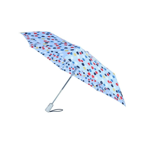 totes Automatic Eco Open Close Water-Resistant Travel Folding Umbrella-8411-U17 (Blue Large Raindrops)