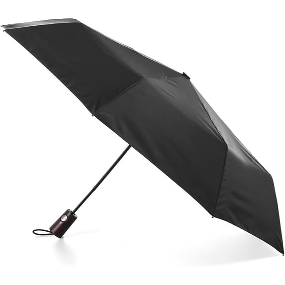 totes Automatic Open Wooden Handle Umbrella, Black - 7325