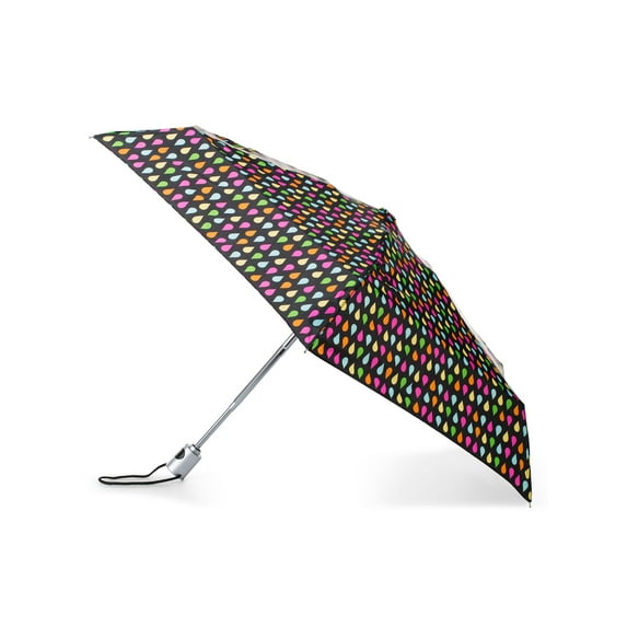 totes Compact Auto Open Mini Rain Umbrella, Rainbow Raindrops, Multi-Color