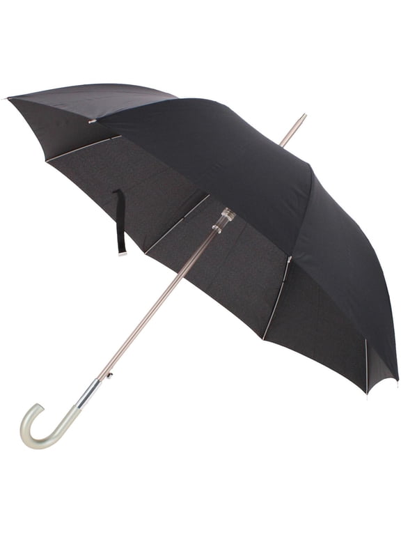 Large Eco Auto-Open Stick Umbrella with a Classic J Hook Curved Handle, Black, 46"