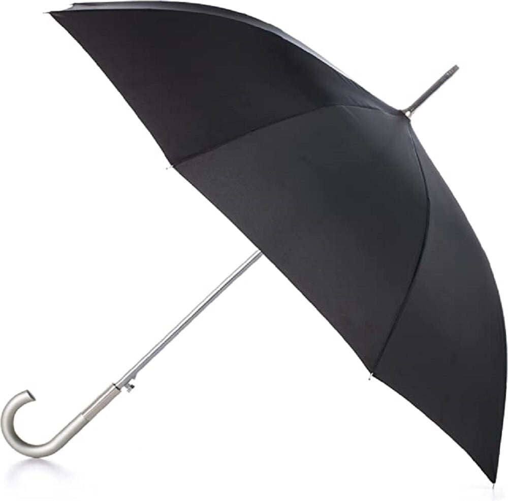 totes Large Eco Auto-Open Stick Umbrella with a Classic J Hook Curved Handle, Black, 46"