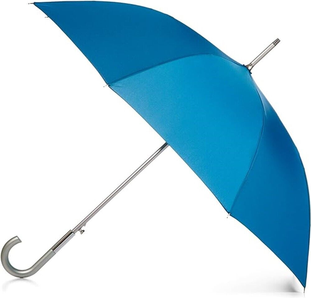 totes Large Eco Auto-Open Stick Umbrella with a Classic J Hook Curved Handle, Moroccan Blue, 46"