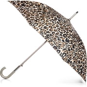 totes Large Eco Auto-Open Stick Umbrella with a Classic J Hook Curved Handle, Tonal Tan Leopard, 46"