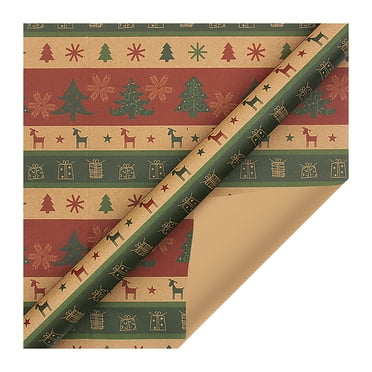 totil 1 Roll Christmas Gift Wrapping Paper, 70cmX50cm Xmas Wrapping Paper Rolls Recyclable Kraft Paper for Christmas Gift Boxes Wrap Birthday Festival Party Decorations (Christmas Tree/Snow)