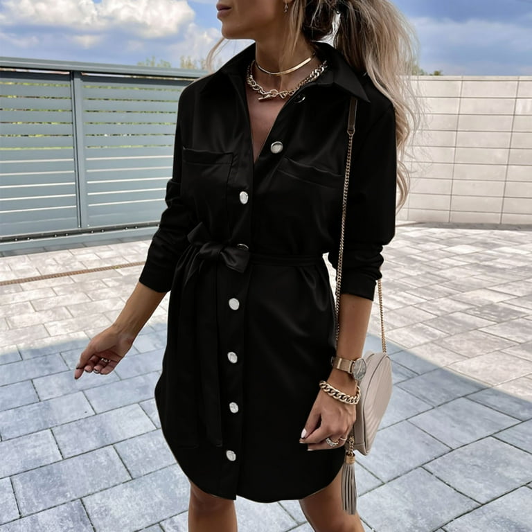 toto shirt dresses for women pu leather dress collared long sleeve lapel  leather button down shirt dress open front long jackets with belt 