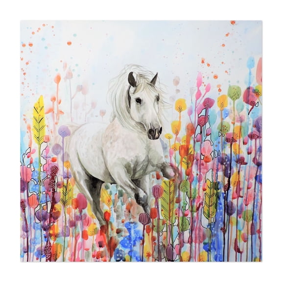 toujours sauvage - Painting Horse Watercolor Floral Animal Modern Art Fantasy Surrealism Unframed Wall Art Print 32 x 32 inches