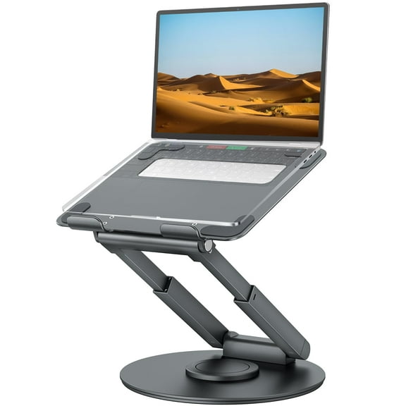 tounee Telescopic Laptop Stand for Desk with 360 Swivel Base, Sit to Stand, Height Adjustable, Portable Riser Holder for Good Posture, Compatible with MacBook Pro, All Laptops 10-17"-Gray
