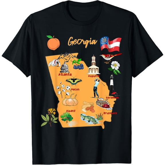 tourism map of Georgia state, USA, major cities, flag T-Shirt