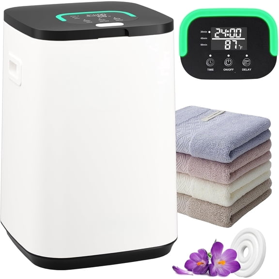 Behome Tower Warmer, 23L Large Hot Towel Warmers Bucket with LED Display, Auto Shut Off, Child Lock, Heat Timer 20/40/60 Min Adjustable, for Hot Tub, Bathroom, Spa, White