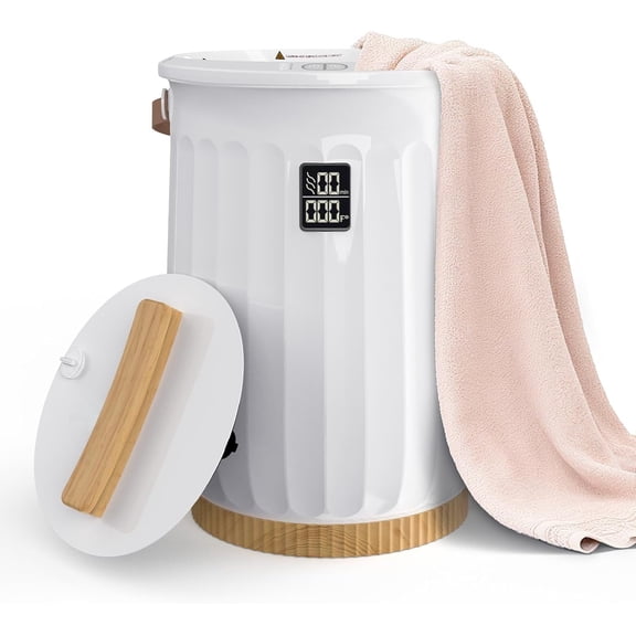 Behome Tower Warmer, 20L Large Hot Towel Warmers Bucket with LED Display, Auto Shut Off, Child Lock, Heat Timer 15/30/45/60 Min Adjustable, for Hot Tub, Bathroom, Spa, White