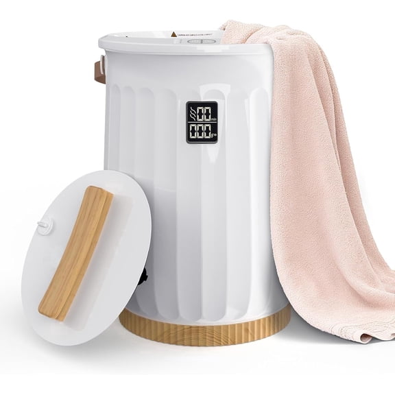 Behome Tower Warmer, 20L Large Hot Towel Warmers Bucket with LED Display, Auto Shut Off, Child Lock, Heat Timer 15/30/45/60 Min Adjustable, for Hot Tub, Bathroom, Spa, White