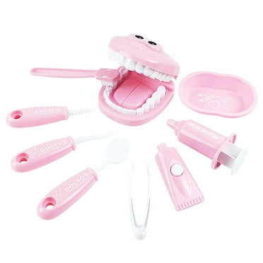toys under $5! 9 Piece Dental Pretend Play Set, Dentist Play Kit with Teeth Model, Toothbrush, Dental Mirror, Syringe, Toothpaste, Tray, and Dental Tools, Fun Pretend Play Doctor Kit for Kids