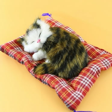 toys under $5! Simulation Cat Doll Lovely Plush Toy with Sound Cute Animal Decoration Sleeping Cats with Mat Stuffed Toys Gift for Kids