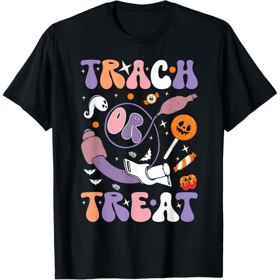 trach or treat nurse respiratory Therapist ICU RN Halloween T-Shirt