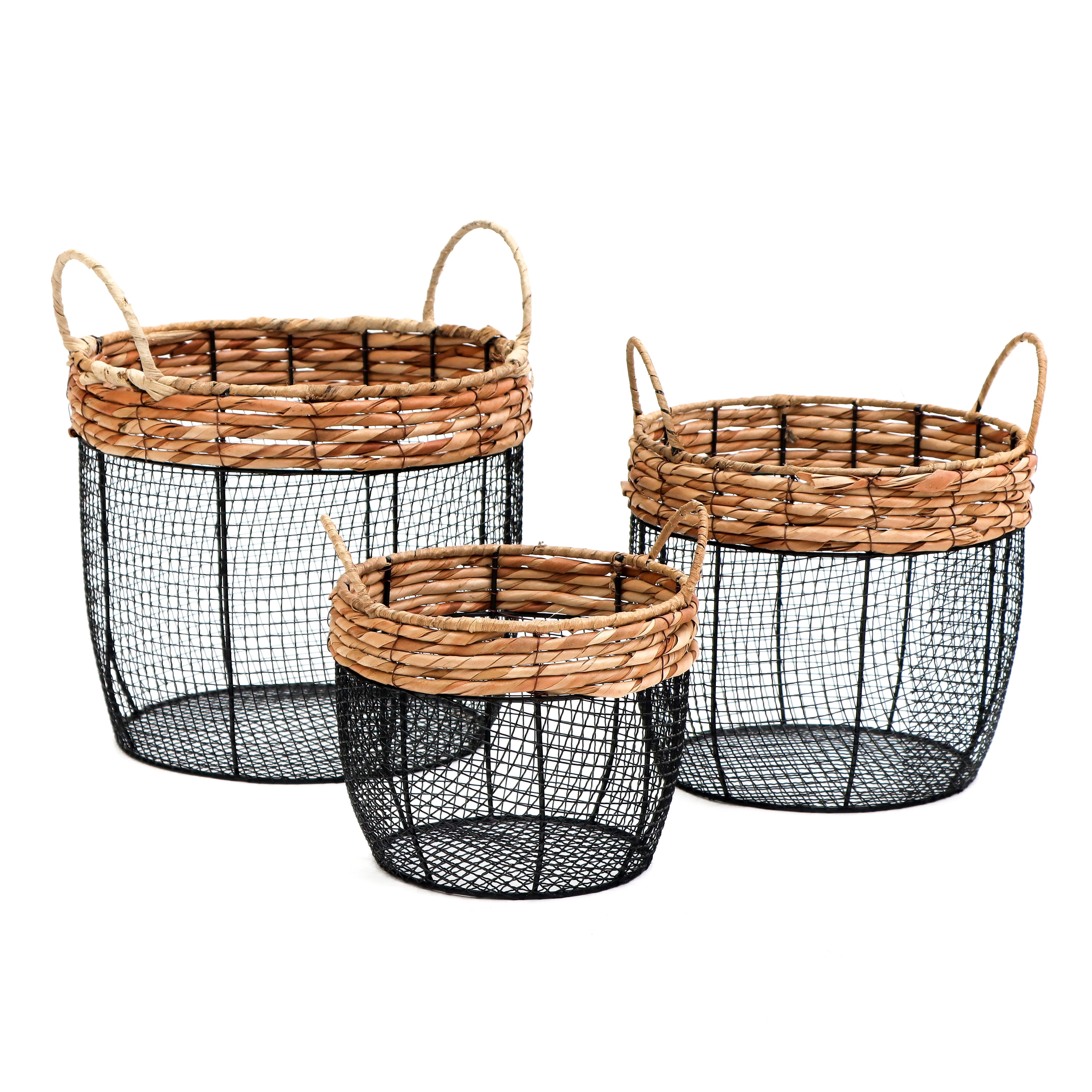 trademark innovations oval wire tall garden home dcor baskets with wicker and handles - set of 3