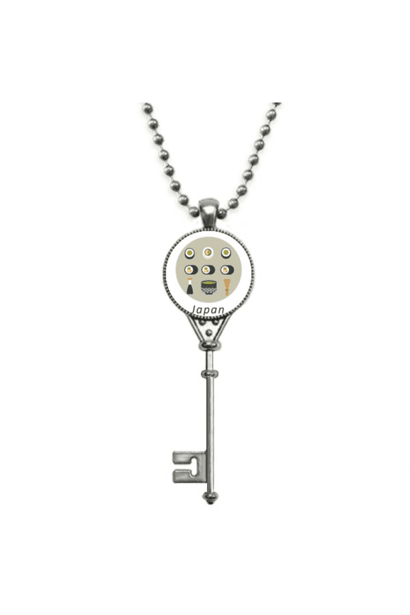 traditional japanese local food sushi pendant vintage necklsilver key jewelry