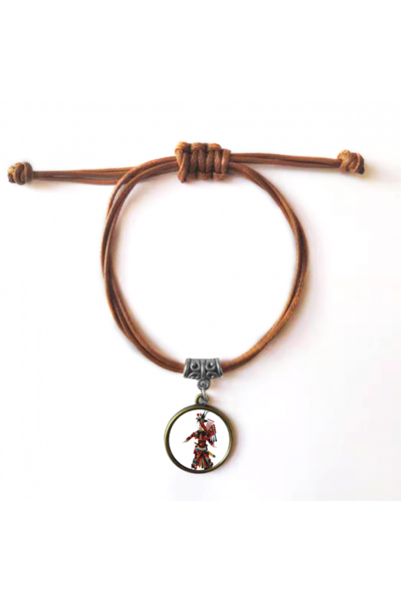 traditional shadow play chinese opera bracelet leather hide wristband brown jewelry