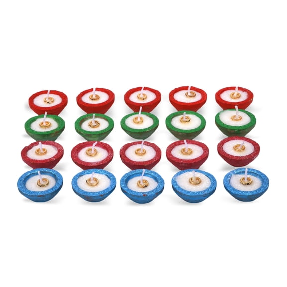20pc Wax Filled Diyas Small Clay Diyas for Diwali Decorations for Home Handpainted Terracotta Earthen Diya Set Indian Pooja Items Deepawali Decor Set