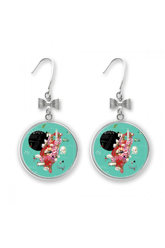 traditonal taiwan impression bow earrings drop stud pierced hook